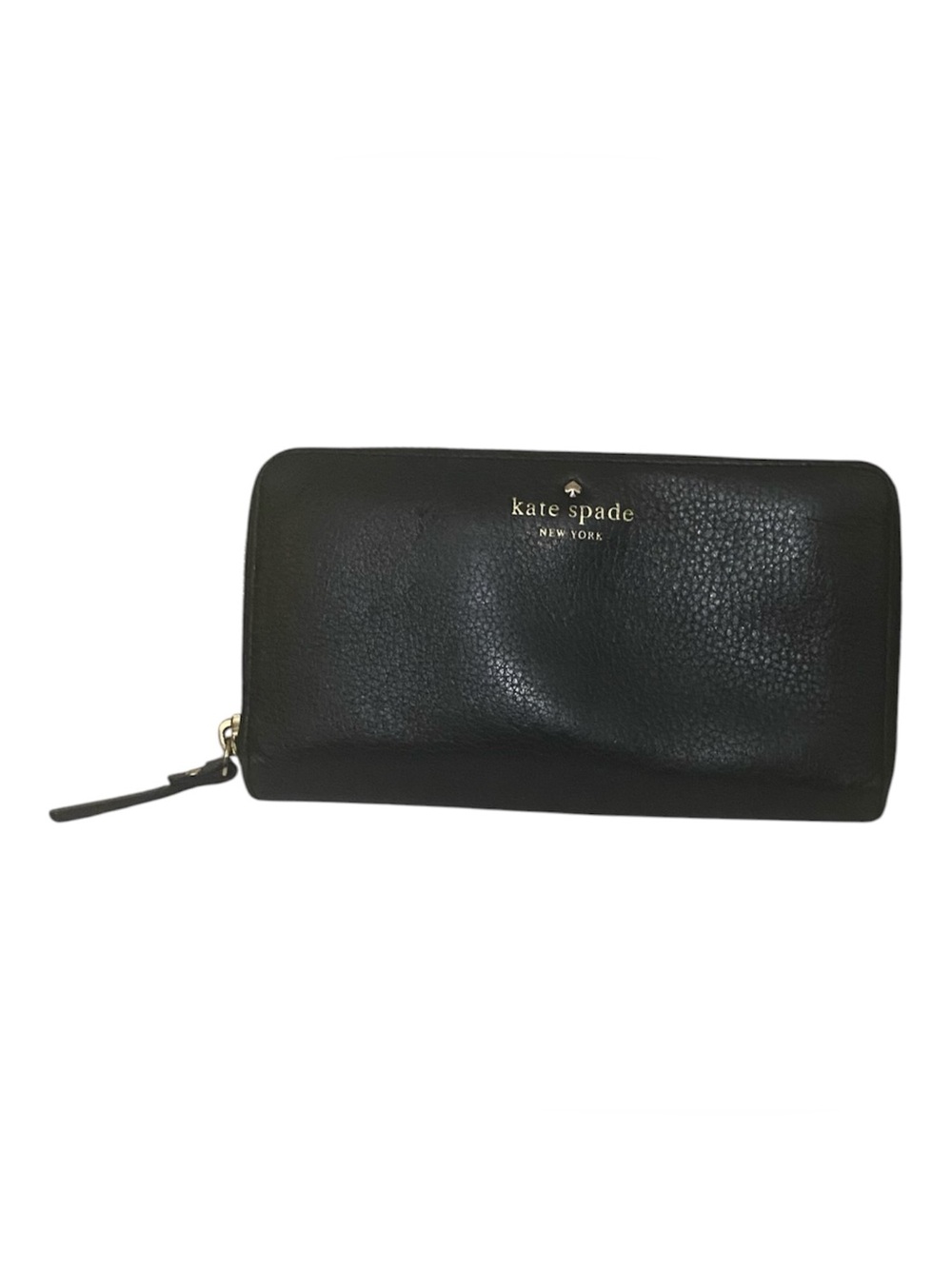 kate spade Black Pebbled Leather Zip Wallet with Gold Logo